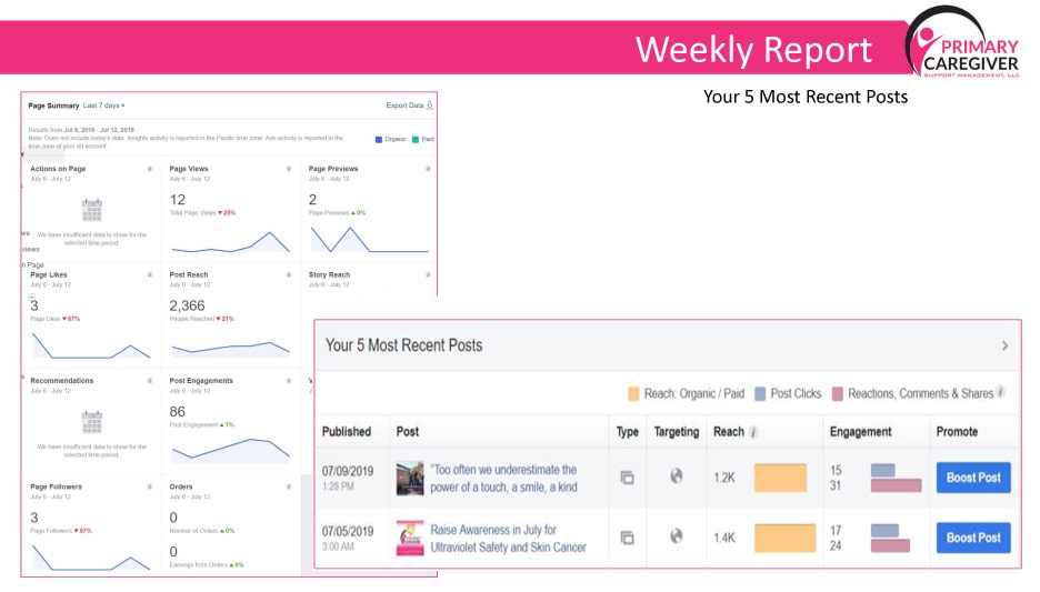Primary Caregivers Support Facebook Report