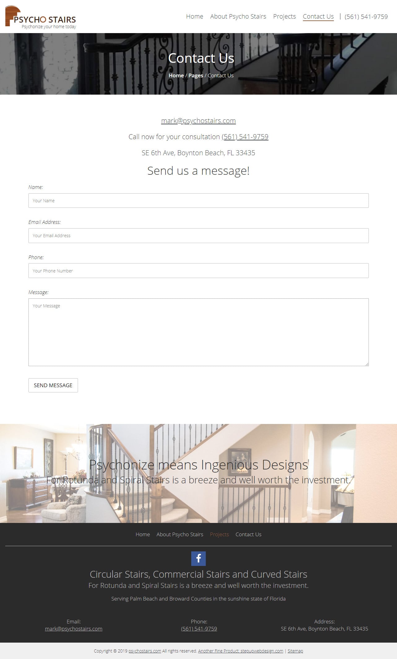 Psycho Stairs Website Contact Us Page Design